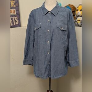 Karen Scott Chambray Button-Front Shirt in Light Blue